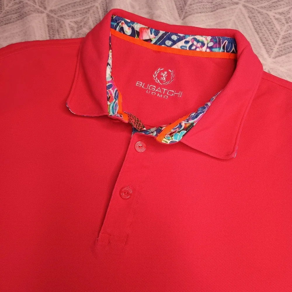 Bugatchi Uomo Golf Polo Shirt 1/4 Mens L? Flip Cuff Stretch Performance Cotton